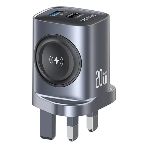 USAMS CC295 T67 20W Multi Function Charger Adapter for Phones  /  iWatch USB-A + USB-C Wall Charger - UK Plug - 1