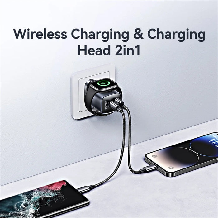 USAMS CC295 T67 20W Multi Function Charger Adapter for Phones  /  iWatch USB-A + USB-C Wall Charger - UK Plug - 4