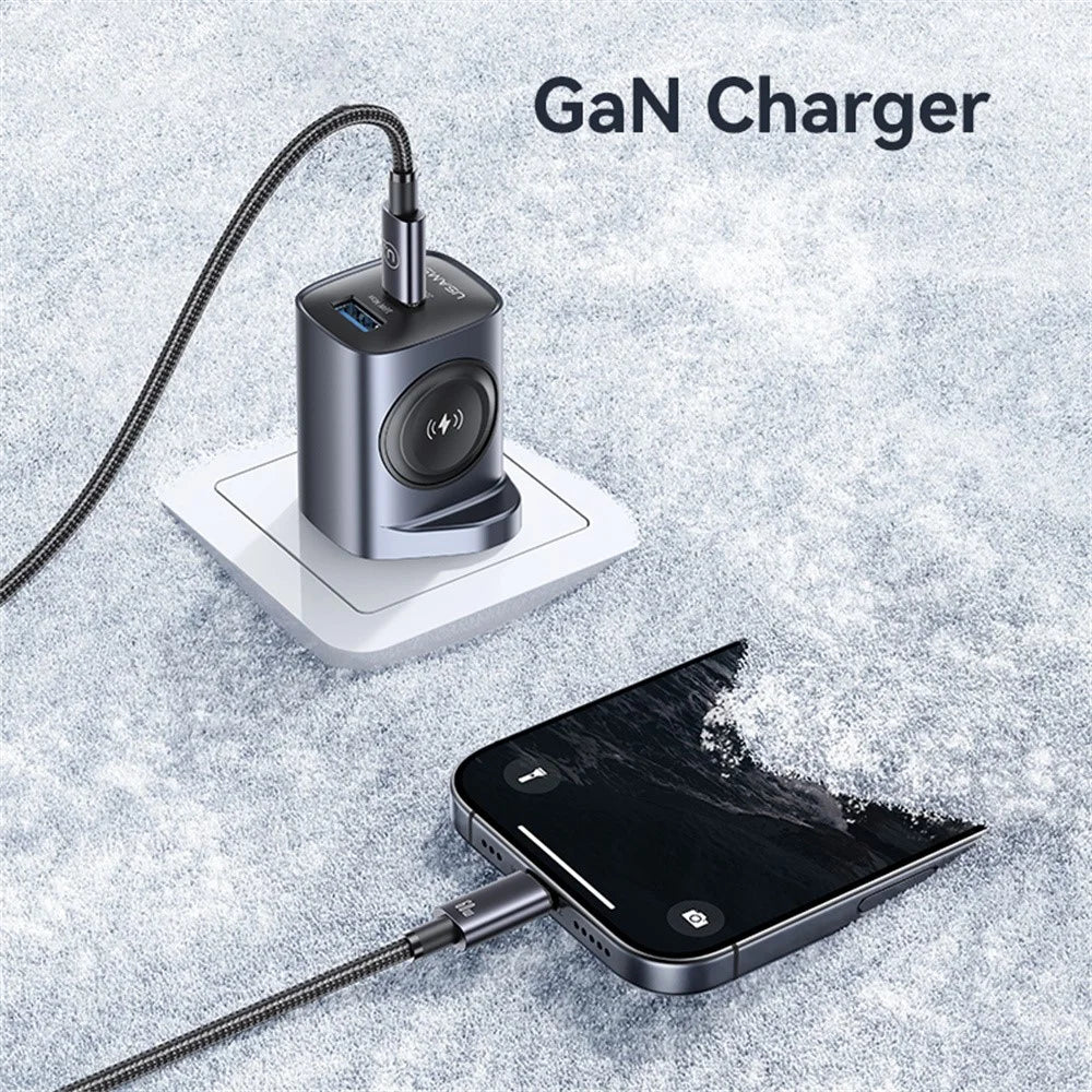 USAMS CC295 T67 20W Multi Function Charger Adapter for Phones  /  iWatch USB-A + USB-C Wall Charger - UK Plug - 6