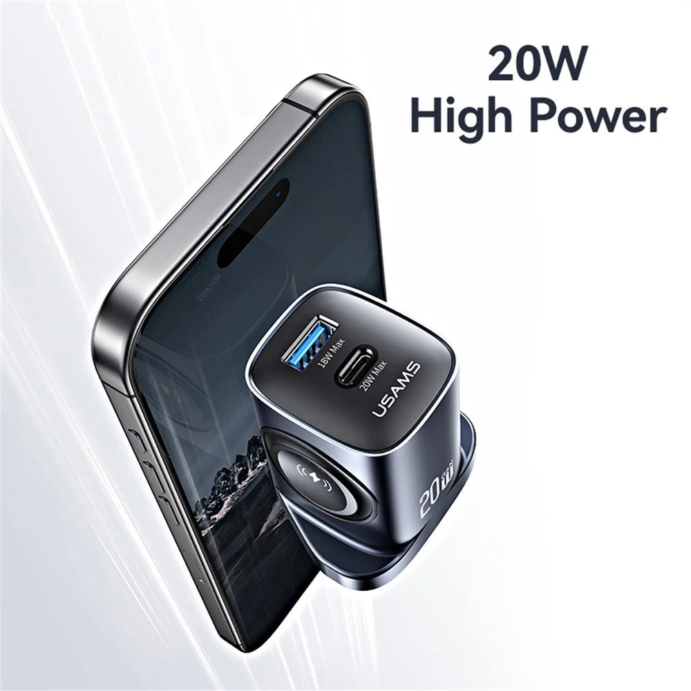USAMS CC295 T67 20W Multi Function Charger Adapter for Phones  /  iWatch USB-A + USB-C Wall Charger - UK Plug - 7