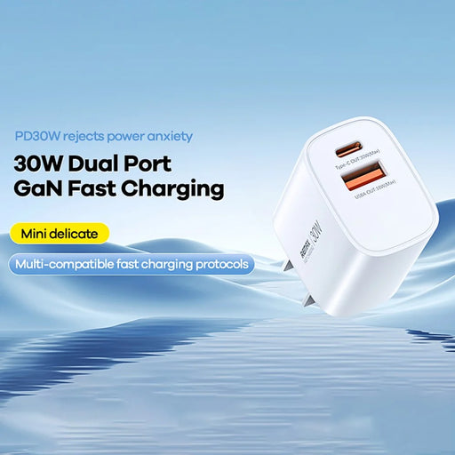 REMAX U187-AC30W GaN Fast Charging Adapter USB-A  /  Type-C Dual Port 30W PD3.0  /  QC3.0 Compatible For Multiple Devices - EU Plug - 2