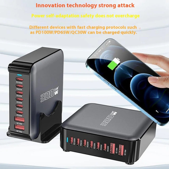 320W GaN Desktop Charger 8 Port Output Fast Charging Station for Phones Tablets Drones - US Plug - 7