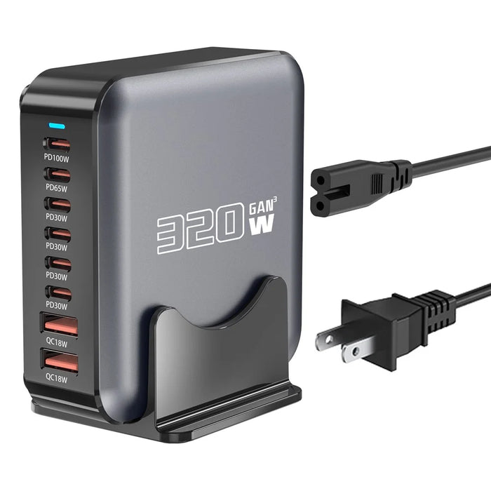 320W GaN Desktop Charger 8 Port Output Fast Charging Station for Phones Tablets Drones - US Plug - 1