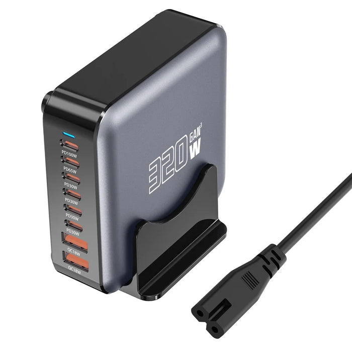 320W GaN Desktop Charger 8 Port Output Fast Charging Station for Phones Tablets Drones - US Plug - 3