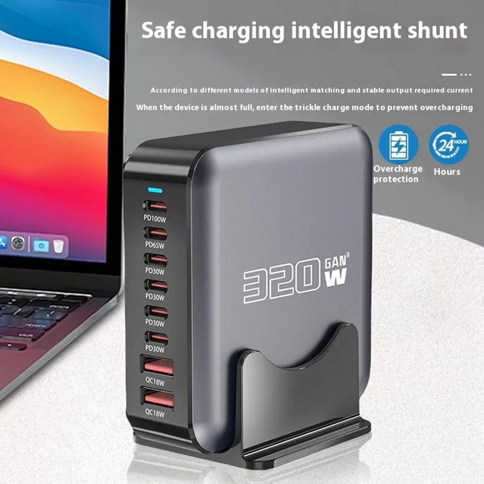 320W GaN Desktop Charger 8 Port Output Fast Charging Station for Phones Tablets Drones - US Plug - 6