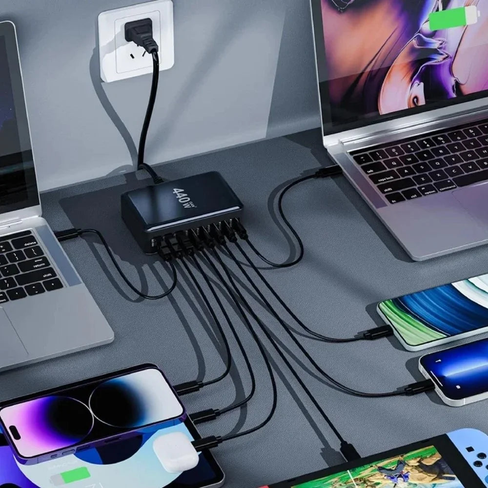 440W GaN Desktop Charger 2 x PD 100W + 3 x PD 65W + 3 x QC 18W 8 Port Fast Charging Station - EU Plug - 6