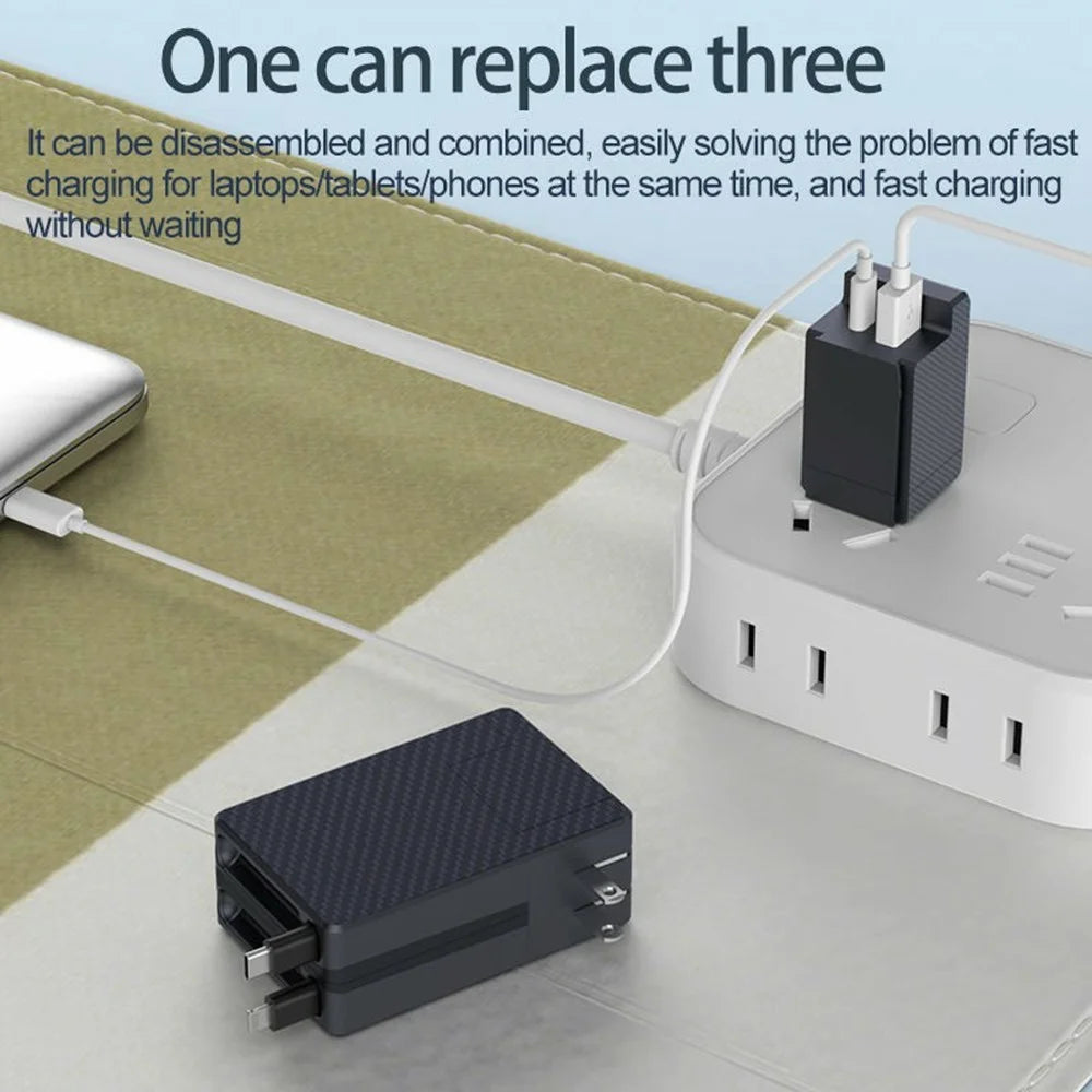 PT-18 US Plug GaN Charger 65W PD Fast Charging Power Adapter with iP + Type C Retractable Cables - 5