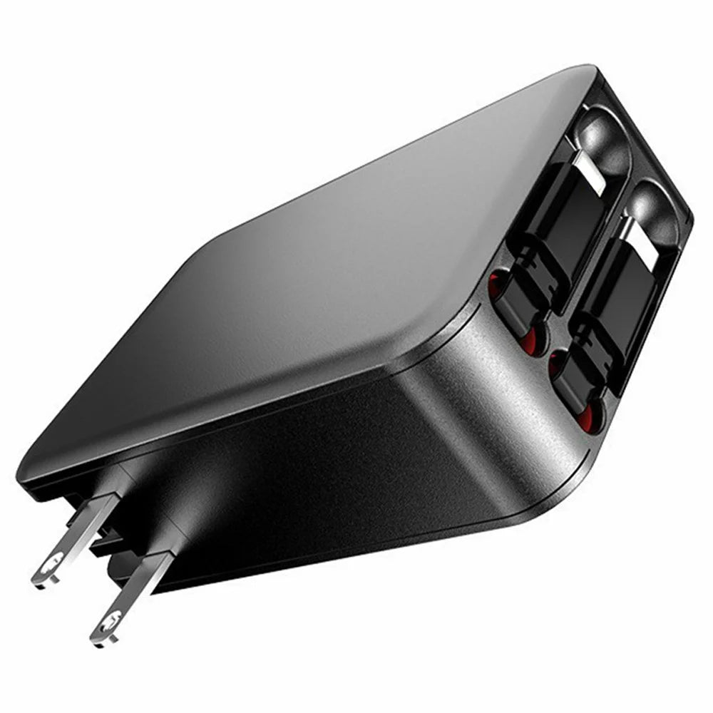 PT-45 Wall Charger with Retractable Dual Cables 65W PD Super Fast Phone Charger Wall Plug - 1