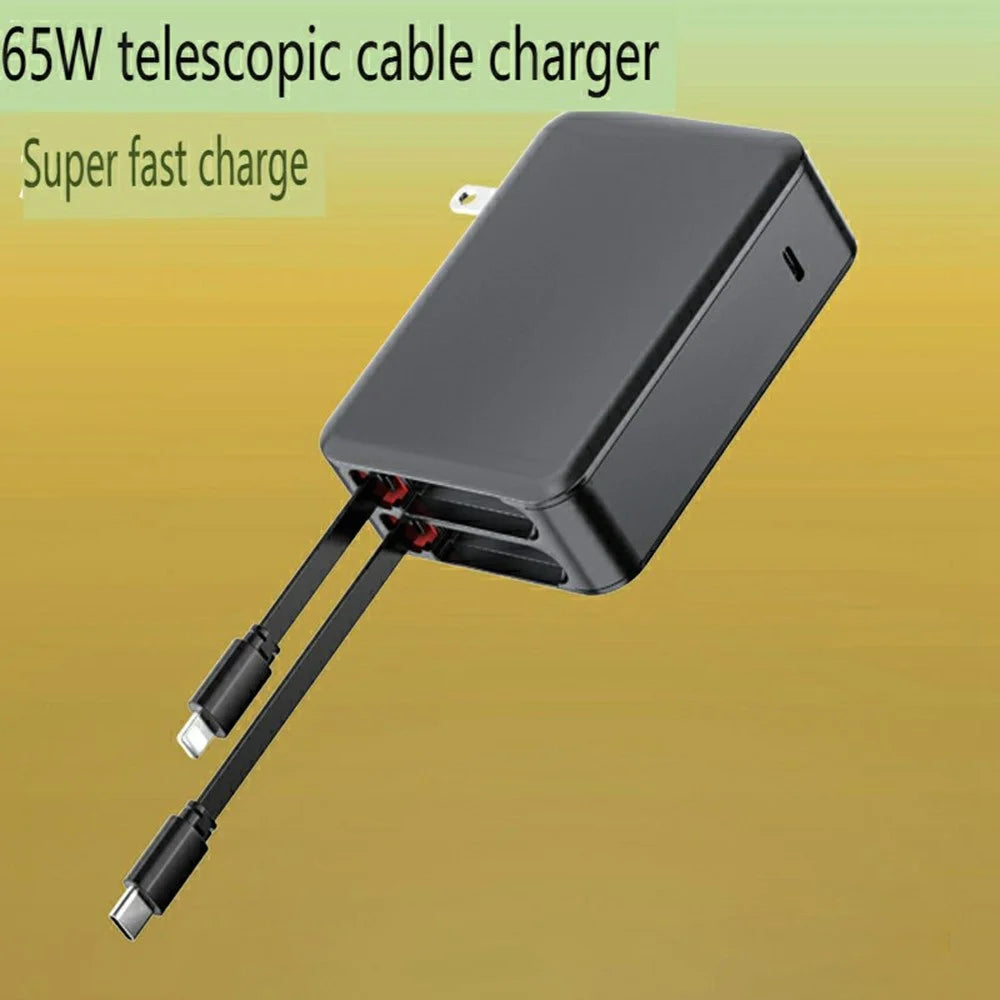 PT-45 Wall Charger with Retractable Dual Cables 65W PD Super Fast Phone Charger Wall Plug - 2