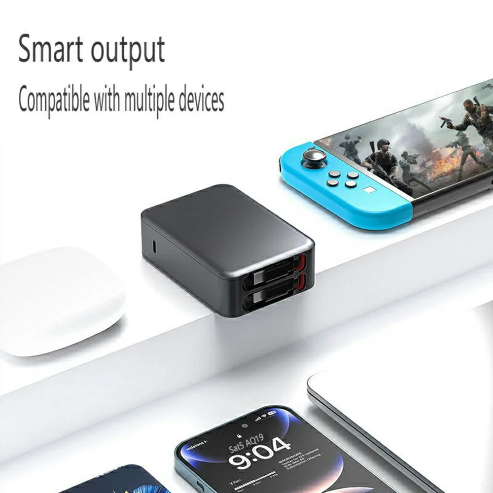 PT-45 Wall Charger with Retractable Dual Cables 65W PD Super Fast Phone Charger Wall Plug - 4