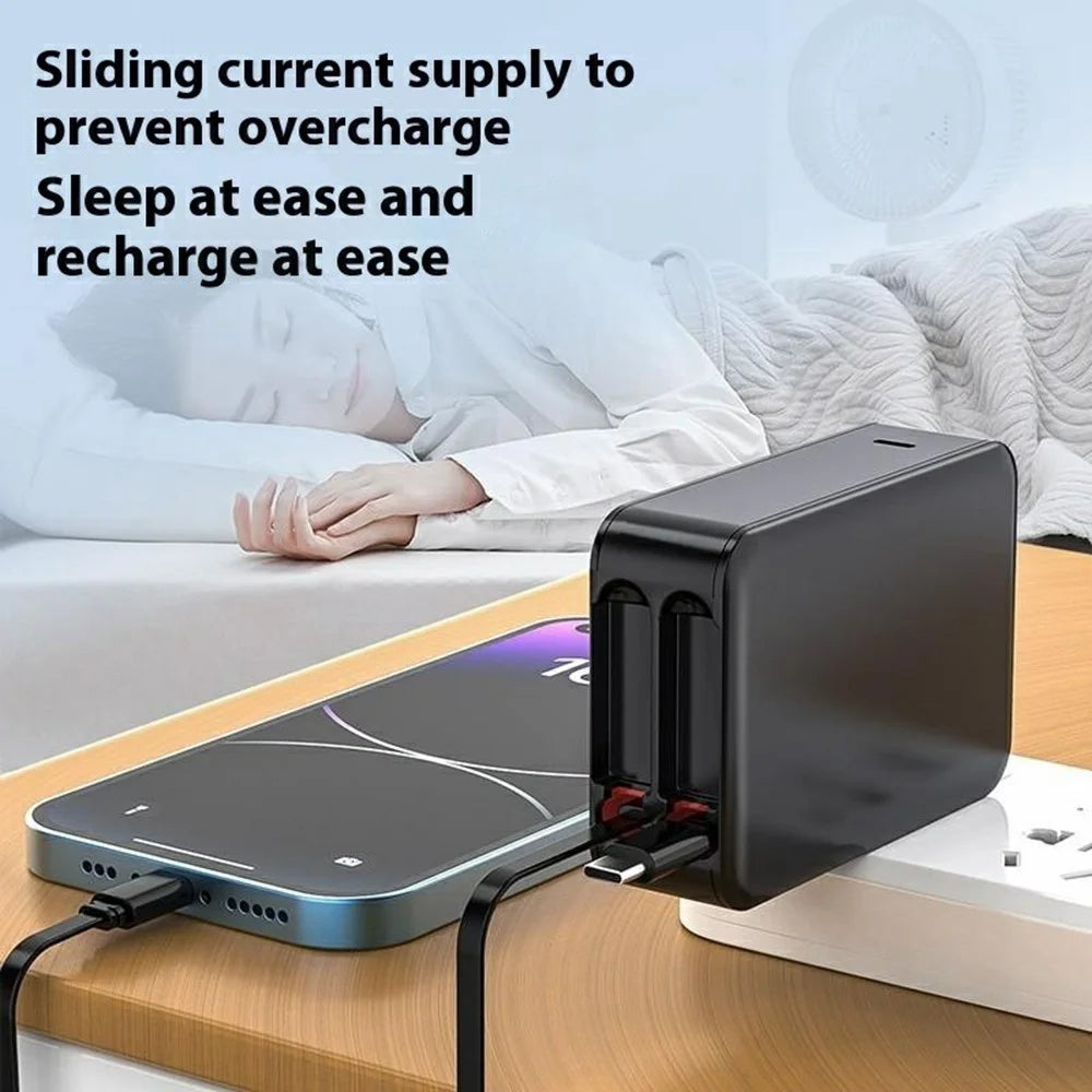 PT-45 Wall Charger with Retractable Dual Cables 65W PD Super Fast Phone Charger Wall Plug - 5
