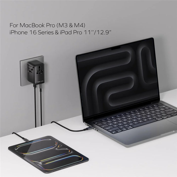 MOMAX 1-World 2 Dual AC Mini GaN Global Travel Adapter 100W Fast Charging Wall Charger - Black - 4