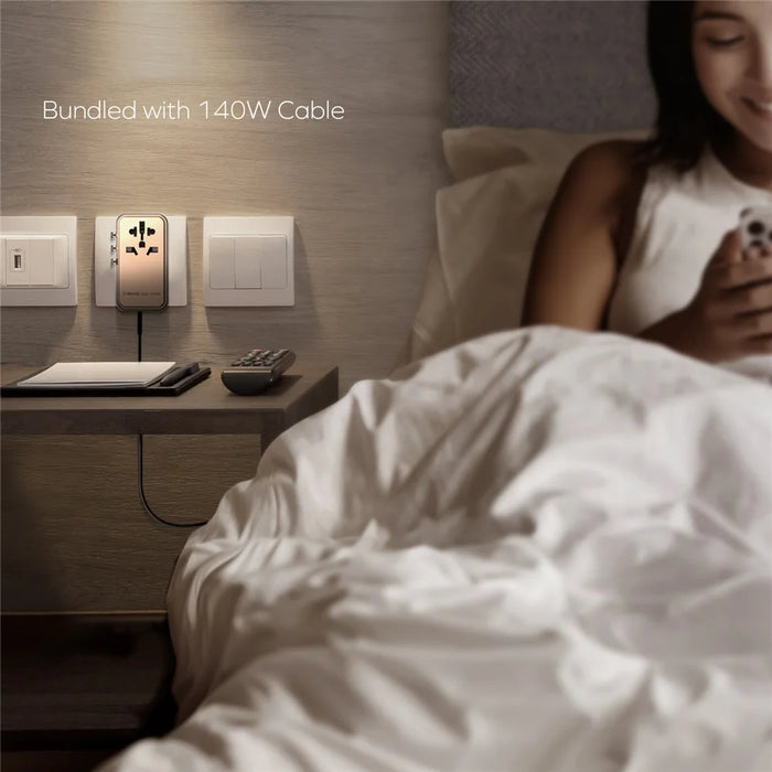 MOMAX 1-World 170W GaN PD Global Travel Wall Charger Fast Charging Adapter with USB-C Cable - Gold - 3