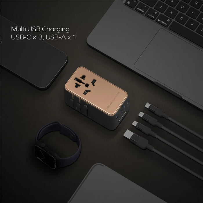 MOMAX 1-World 170W GaN PD Global Travel Wall Charger Fast Charging Adapter with USB-C Cable - Gold - 6