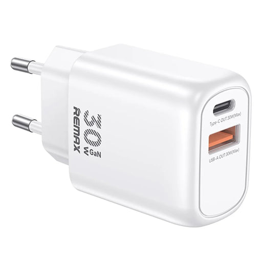 REMAX RP-U18 Kings Series 30W USB-A + USB-C GaN Travel Adapter PD Fast Charging Phones Wall Charger - EU Plug - 1
