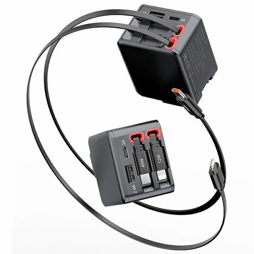 PT-53 Multi-Port Wall Charger with Type-C  /  iP Cable 45W Fast Charging Adapter for Multiple Devices, US Plug - 1