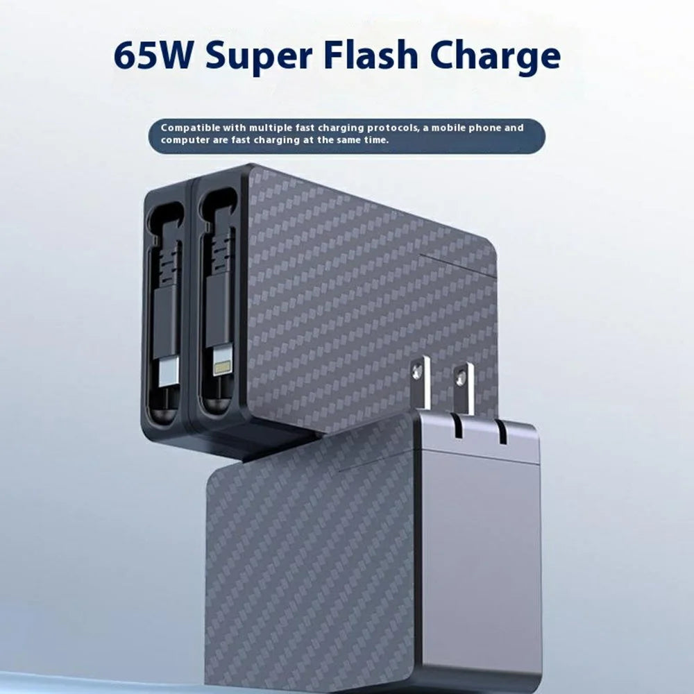 PT-38 US Plug Charger Adapter with Retractable Cable PD Super Fast Charger AC Power Adapter - 4