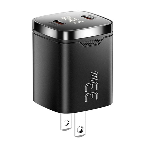 ESSAGER PD 33W GaN Dual Type-C Travel Charger with LED Display Fast Charging Compact Power Adapter - US Plug  /  Black - 1