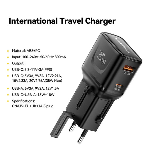 ESSAGER G535 35W Travel Charger CN / US + EU + UK + AUS Plug GaN Phone Power Adapter - 2