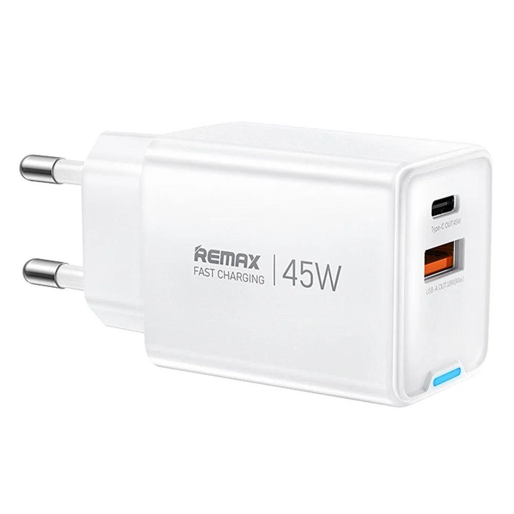 REMAX CA05 45W GaN Fast Charger USB-C USB-A Dual Port Power Adapter - EU Plug - 1