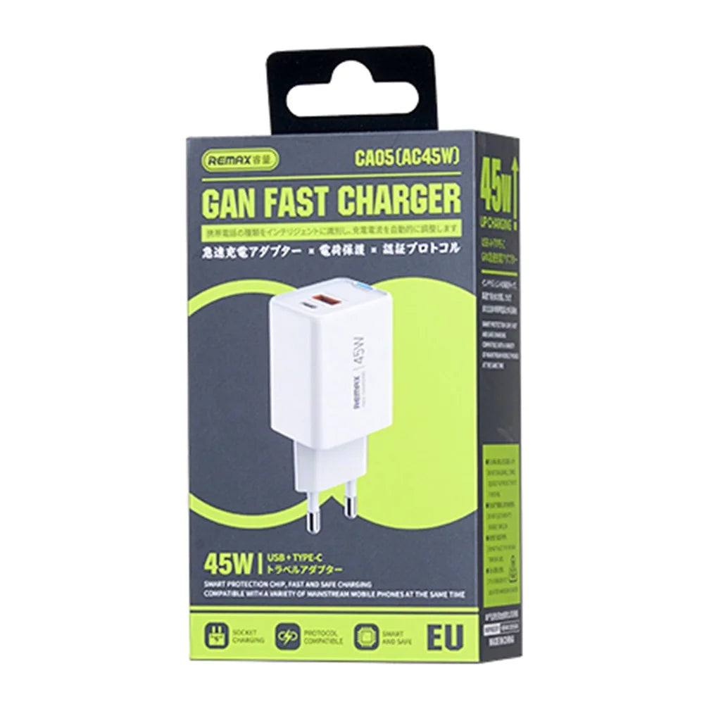 REMAX CA05 45W GaN Fast Charger USB-C USB-A Dual Port Power Adapter - EU Plug - 3