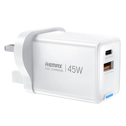 REMAX CA05 45W GaN Fast Charger USB-C USB-A Dual Port Power Adapter - UK Plug - 1
