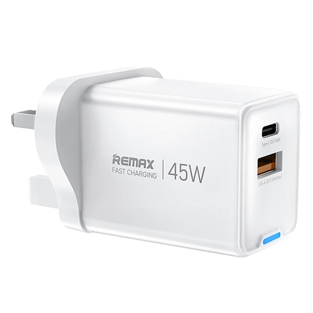 REMAX CA05 45W GaN Fast Charger USB-C USB-A Dual Port Power Adapter - UK Plug - 1