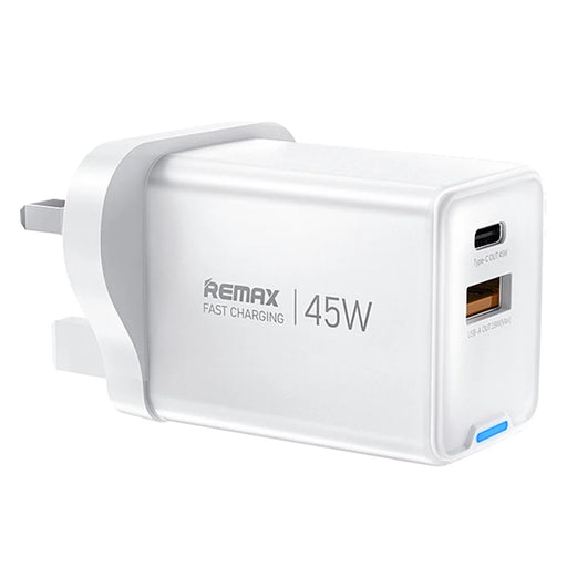 REMAX CA05 45W GaN Fast Charger USB-C USB-A Dual Port Power Adapter - UK Plug - 1