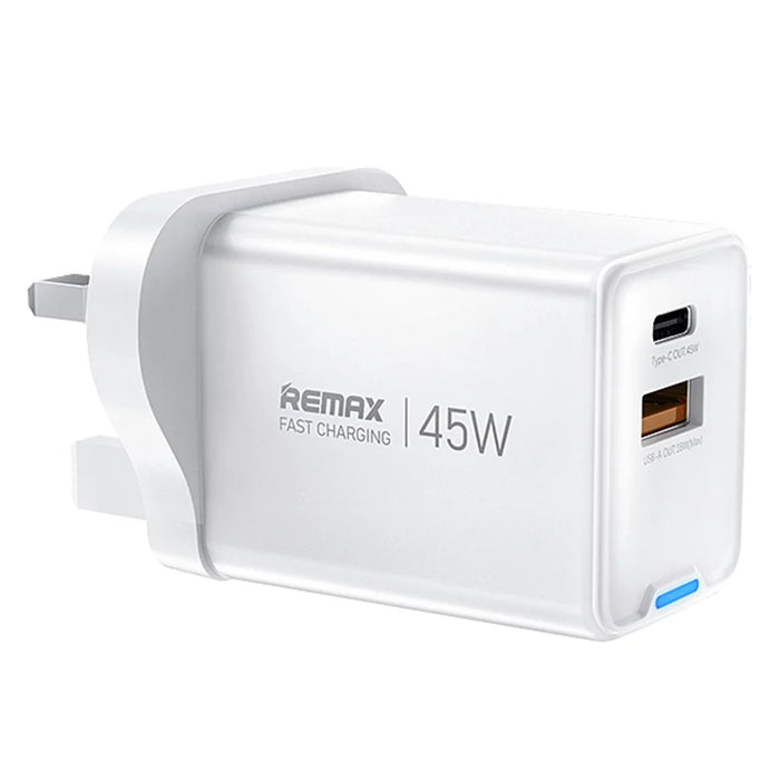 REMAX CA05 45W GaN Fast Charger USB-C USB-A Dual Port Power Adapter - UK Plug - 1