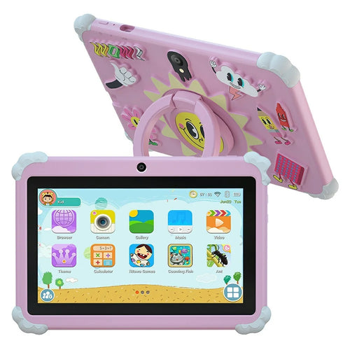 Q88 7 Inch Android 10.0 Educational Tablet for Kids with Anti Drop Case and Rotatable Kickstand,  1+16G Storage - Sunflower Pink - 1
