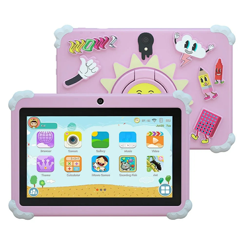 Q88 7 Inch Android 10.0 Educational Tablet for Kids with Anti Drop Case and Rotatable Kickstand,  1+16G Storage - Sunflower Pink - 2