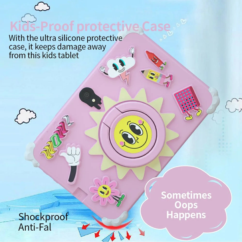 Q88 7 Inch Android 10.0 Educational Tablet for Kids with Anti Drop Case and Rotatable Kickstand,  1+16G Storage - Sunflower Pink - 4