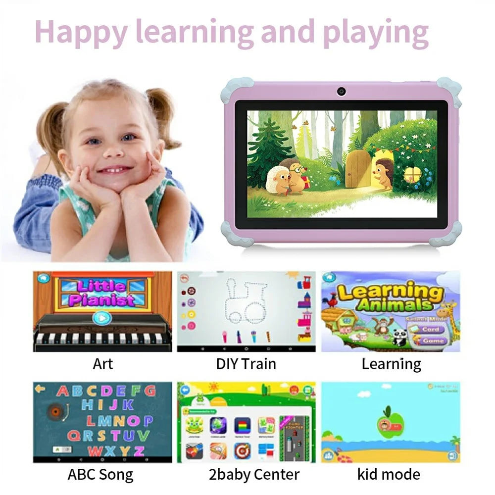Q88 7 Inch Android 10.0 Educational Tablet for Kids with Anti Drop Case and Rotatable Kickstand,  1+16G Storage - Sunflower Pink - 5