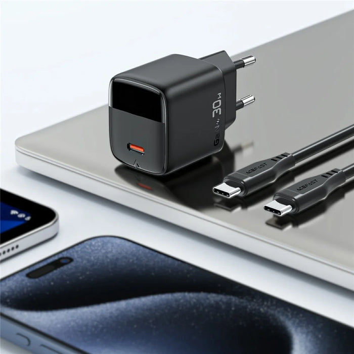 ACEFAST A115 PD 30W GaN USB-C Charger Kit with USB-C Cable LED Display Fast Charger Adapter, EU Plug - 5