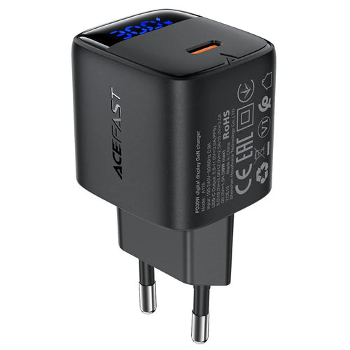 ACEFAST A115 PD 30W GaN USB-C Wall Charger with LED Display Fast Charger Adapter for Smartphones / Tablets - EU Plug - 1