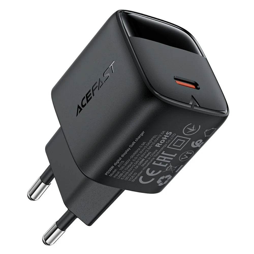 ACEFAST A115 PD 30W GaN USB-C Wall Charger with LED Display Fast Charger Adapter for Smartphones / Tablets - EU Plug - 2