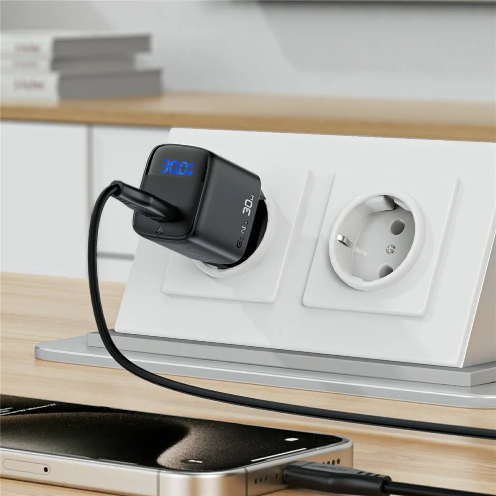 ACEFAST A115 PD 30W GaN USB-C Wall Charger with LED Display Fast Charger Adapter for Smartphones / Tablets - EU Plug - 6
