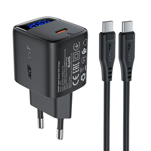 ACEFAST A113 For PD20W USB-C GaN Charger Kit LED Display Fast Charging High Efficiency Adapter - EU Plug - 1