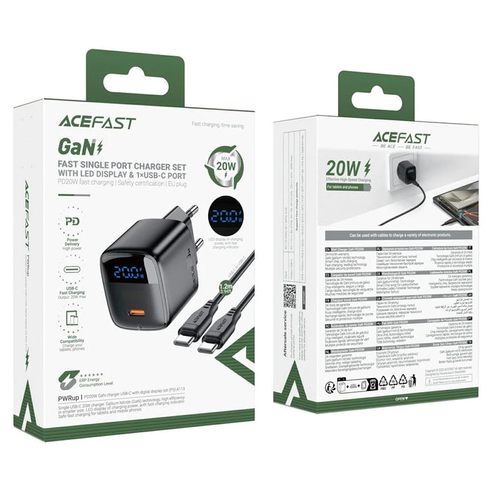 ACEFAST A113 For PD20W USB-C GaN Charger Kit LED Display Fast Charging High Efficiency Adapter - EU Plug - 6