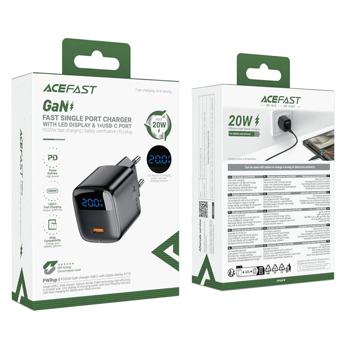 ACEFAST A113 For Smartphones PD 20W GaN Type-C Charger LED Display Fast Charging Adapter - EU Plug - 6