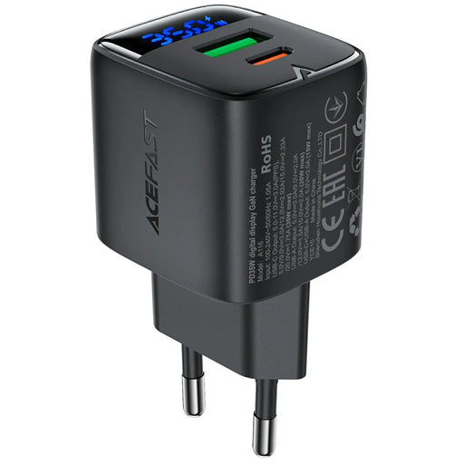 ACEFAST A116 For Multiple Devices PD 35W GaN Charger  Dual Port USB C and A LED Display Quick Charging Adapter - EU Plug - 1