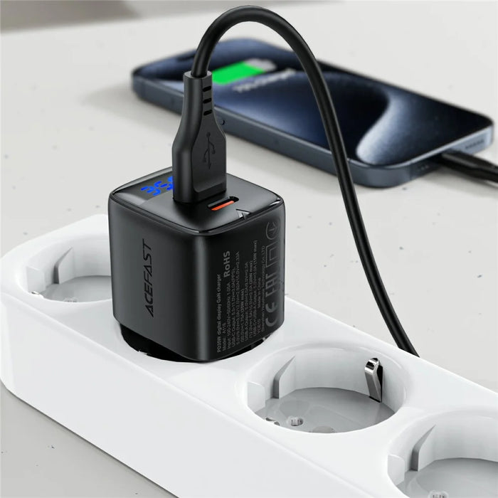 ACEFAST A116 For Multiple Devices PD 35W GaN Charger  Dual Port USB C and A LED Display Quick Charging Adapter - EU Plug - 5