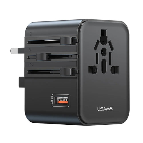 USAMS CC309 T68 25W Travel Phone Adapter 3-Port Multi-Country Converter Fast Charging 2500W Wall Charger - 1