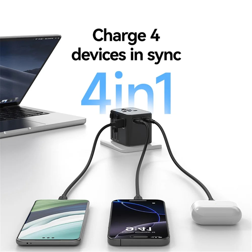 USAMS CC309 T68 25W Travel Phone Adapter 3-Port Multi-Country Converter Fast Charging 2500W Wall Charger - 3