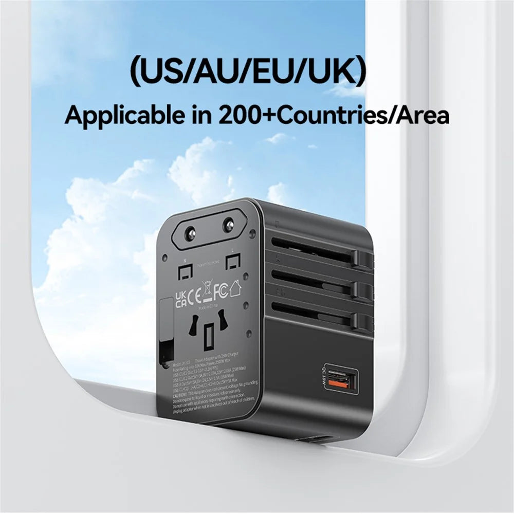 USAMS CC309 T68 25W Travel Phone Adapter 3-Port Multi-Country Converter Fast Charging 2500W Wall Charger - 6