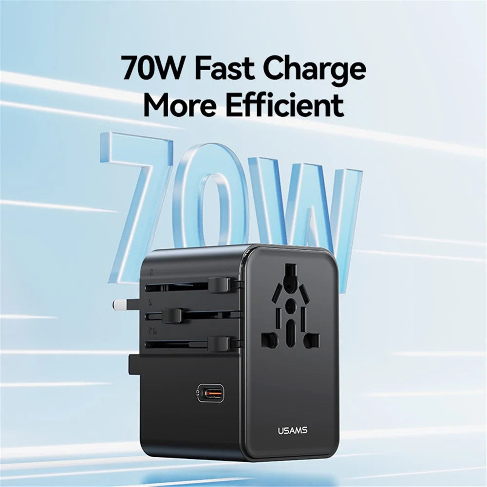 USAMS CC310 T68 70W Travel Phone Adapter 5-Port Multi-Country Converter Fast Charging 2500W Wall Charger - 3
