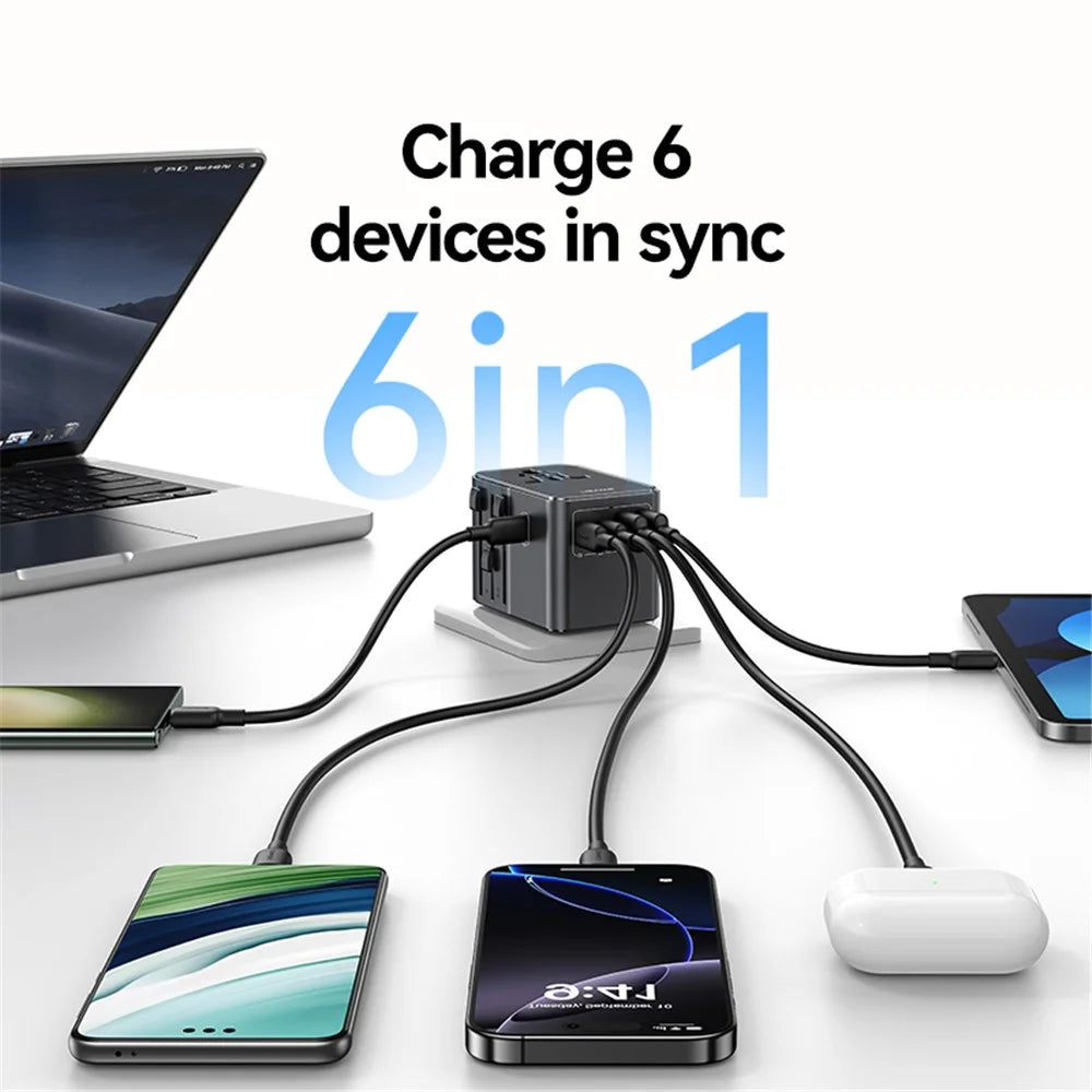USAMS CC310 T68 70W Travel Phone Adapter 5-Port Multi-Country Converter Fast Charging 2500W Wall Charger - 4