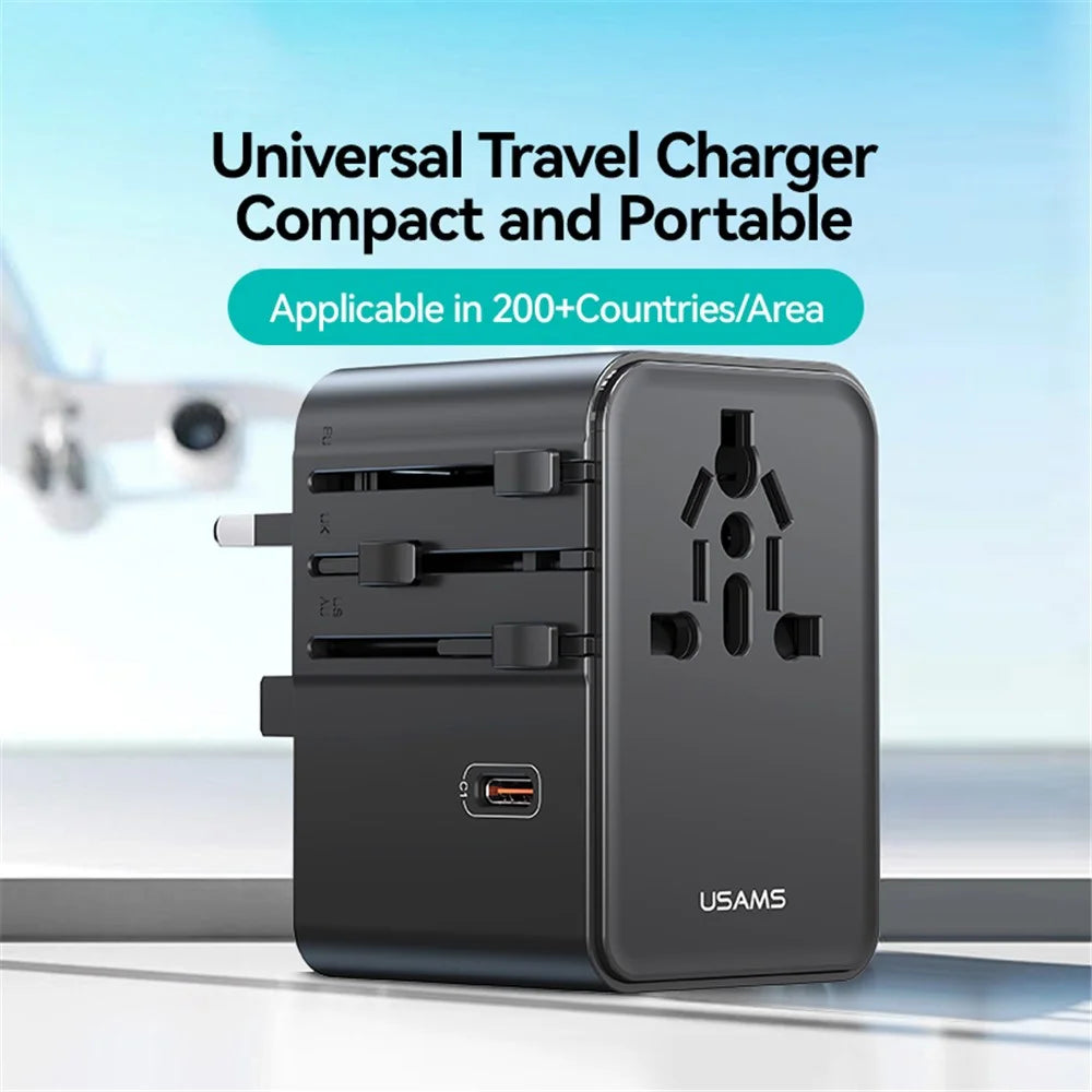 USAMS CC310 T68 70W Travel Phone Adapter 5-Port Multi-Country Converter Fast Charging 2500W Wall Charger - 6