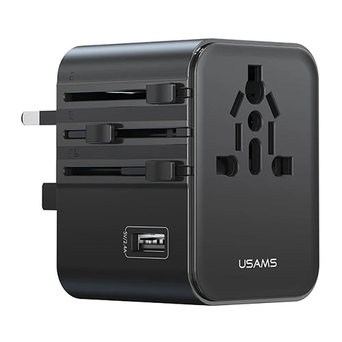 USAMS CC308 T68 17W Travel Adapter Dual Type-C + USB-A Multi-Country Converter 2500W Wall Charger - 1