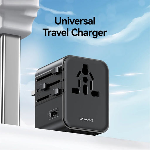 USAMS CC308 T68 17W Travel Adapter Dual Type-C + USB-A Multi-Country Converter 2500W Wall Charger - 2
